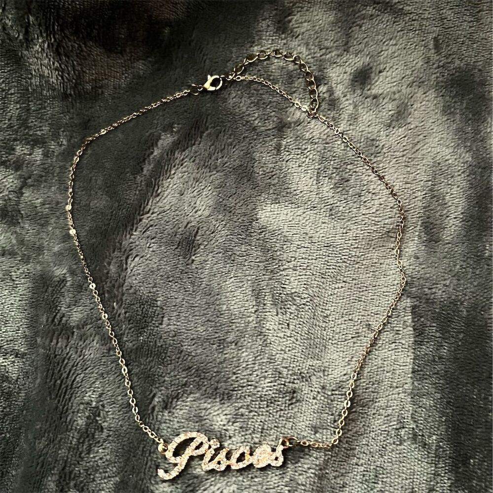 Claire's Pisces Zodiac Necklace Silver Rhinestone Script Pendant